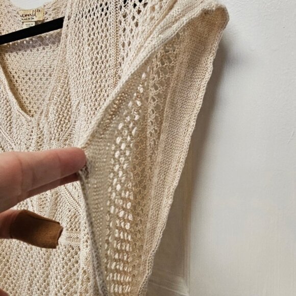 Beige Knit Poncho with Fringe - Picture 4 of 6